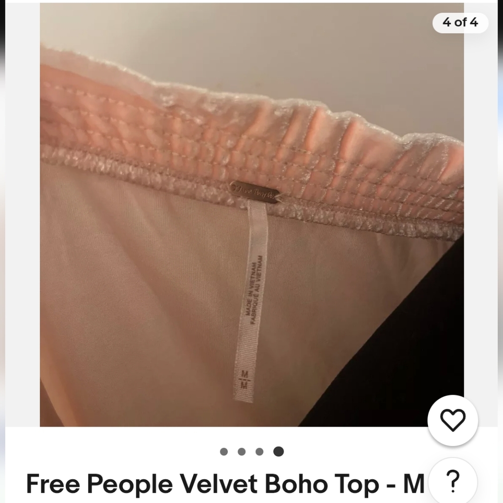 Free People pink Peach velvet top  sz Med Pit 21  Length 22 Nwot - Picture 5 of 6